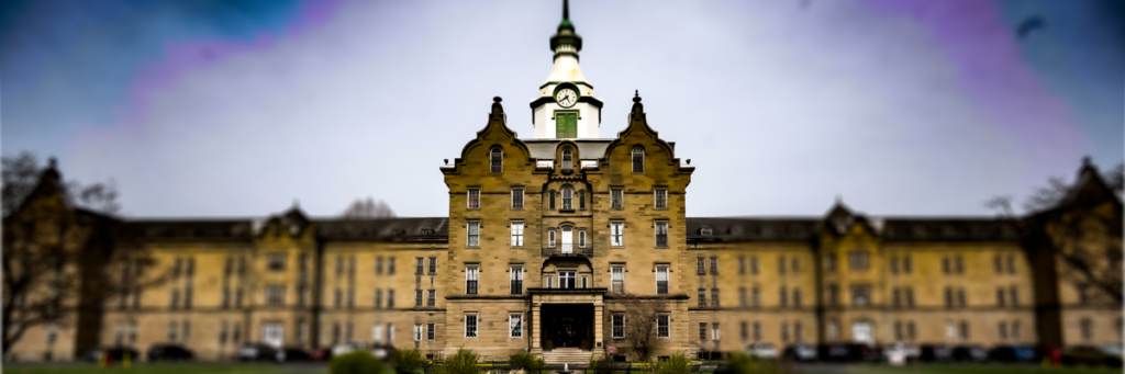 The outside of the front of the Trans-Allegheny Lunatic Assulum